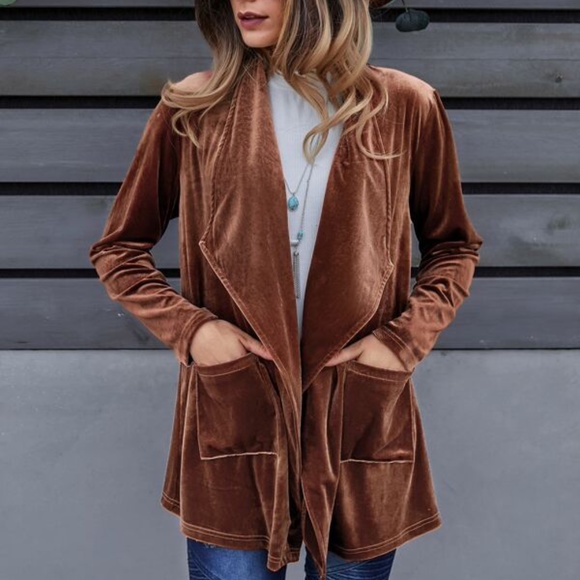 Rust Brown Velvet Luxe Jacket Shacket Winter Office Work - Picture 4 of 4